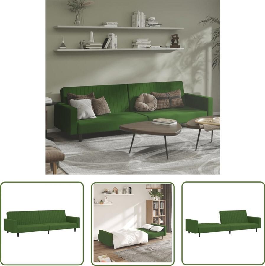 The Living Store Slaapbank Velvet 2-Zits Donkergroen 220 x 84.5 x 69 cm Omkeerbare Rugleuning Slaapbank Tweezitter Velvet Sofa Donkere Groene Bank Lounge Meubilair