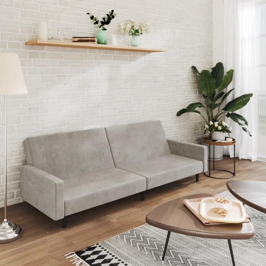 The Living Store Slaapbank Fluweel 2-Zits Lichtgrijs 220 x 84.5 x 69 cm Multifunctioneel comfort Slaapbank Tweezitter Fluweel Sofa Lounge Bank Gastenkamer Meubilair