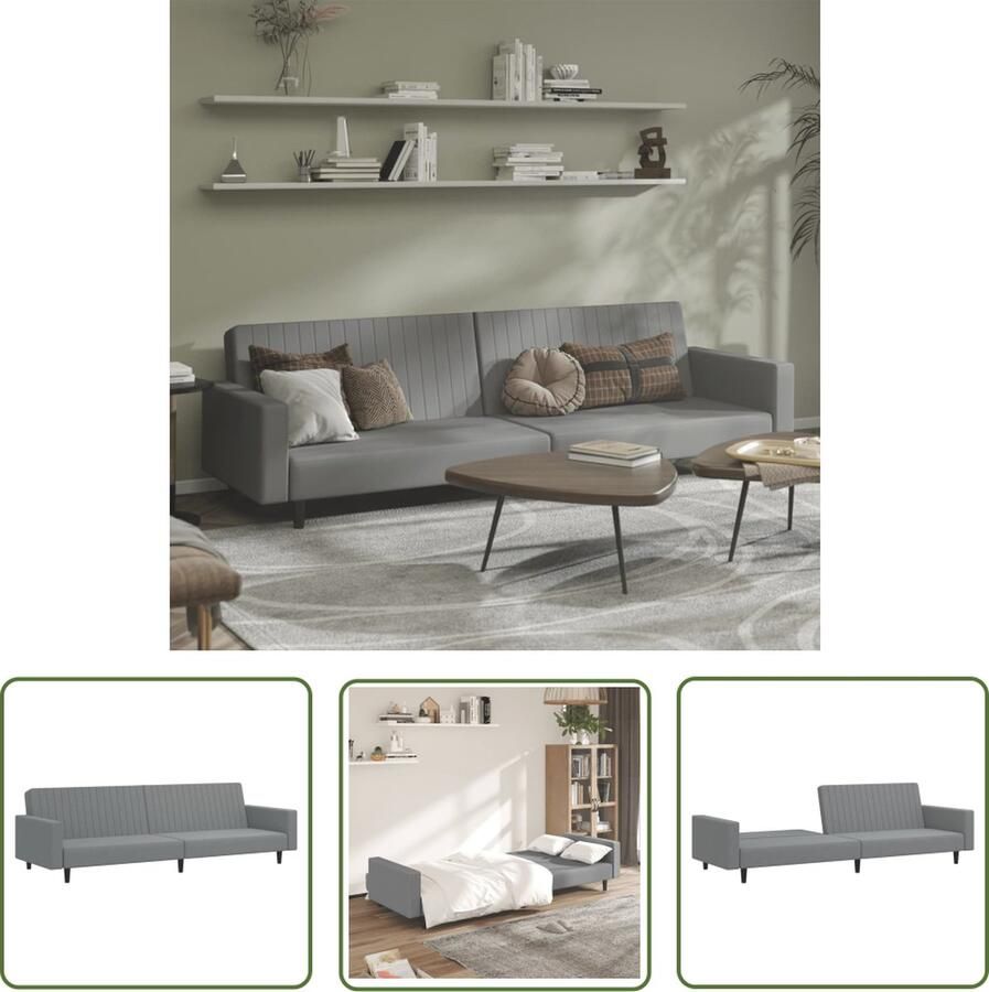 The Living Store Slaapbank Fluweel 2-zits Lichtgrijs 220x84.5cm Omkeerbaar Bed Slaapbank Tweezitter Sofa Bed Lounge Meubilair Fluweel Bank - Foto 2