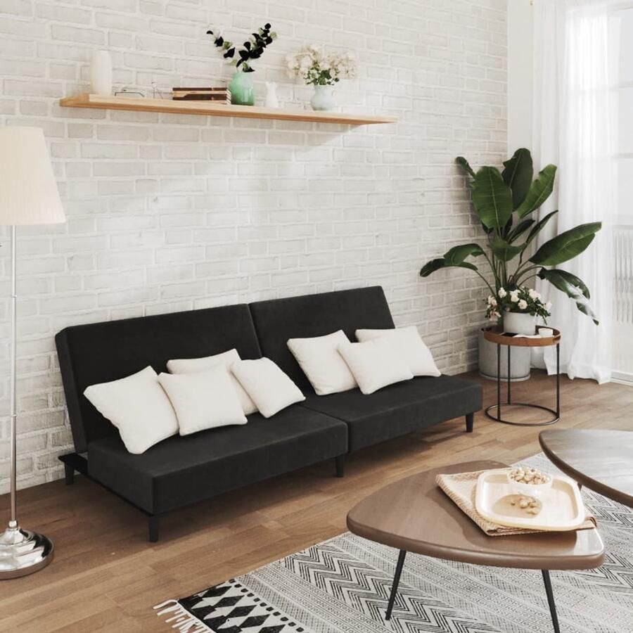 The Living Store Zwarte Fluweel Slaapbank 200 x 84.5 cm 2-zitsbank met omklapbare rugleuningen Slaapbank Tweezitter Zwarte Slaapbank Fluweel Sofa Comfortabele Bank