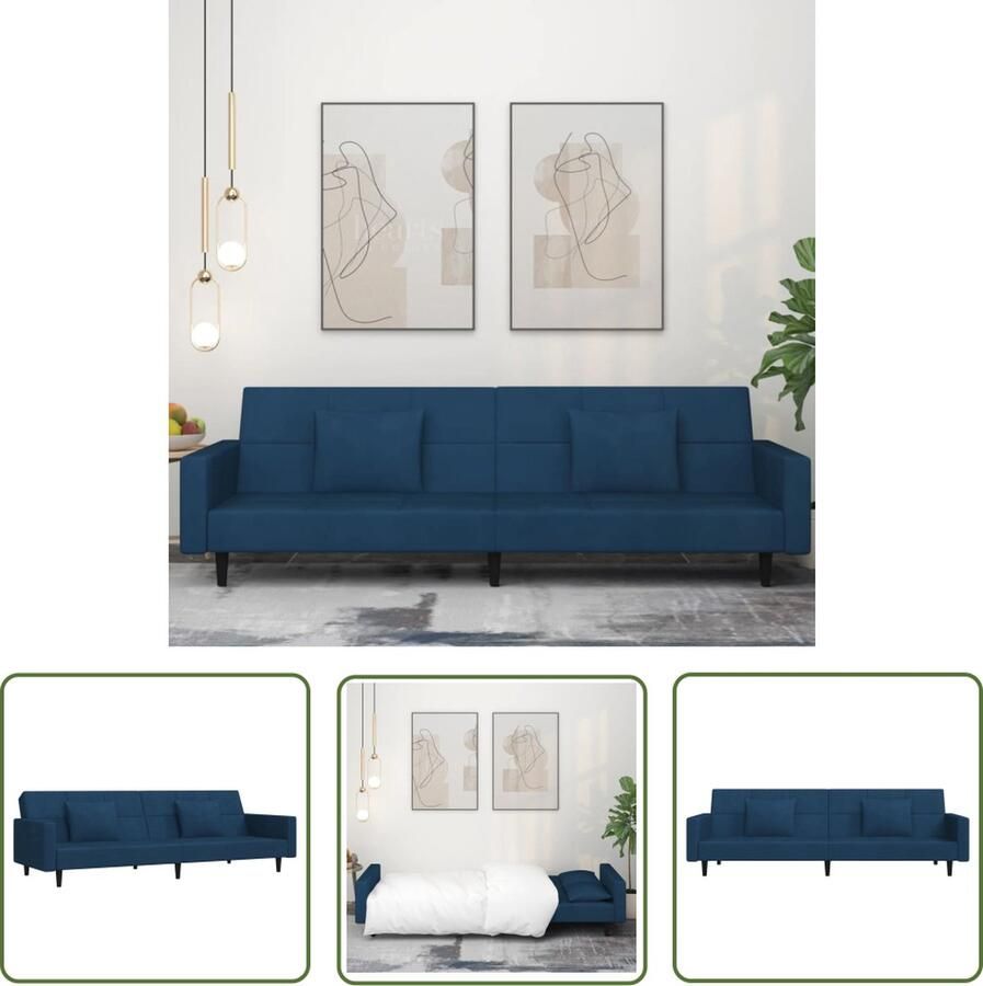 The Living Store Slaapbank 2-zits Fluweel Blauw 220 x 100 x 52 cm Om te bouwen Multifunctioneel Slaapbank Tweezitter Sofa Bed Lounge Meubilair Fluweel Bank