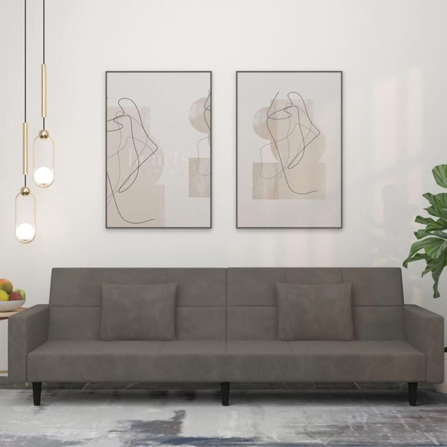 The Living Store Slaapbank 2-zits donkergrijs fluweel 220x100x52 cm 2-in-1 functie Slaapbank Tweezitter Kanapé Lounge Sofa Design Meubilair