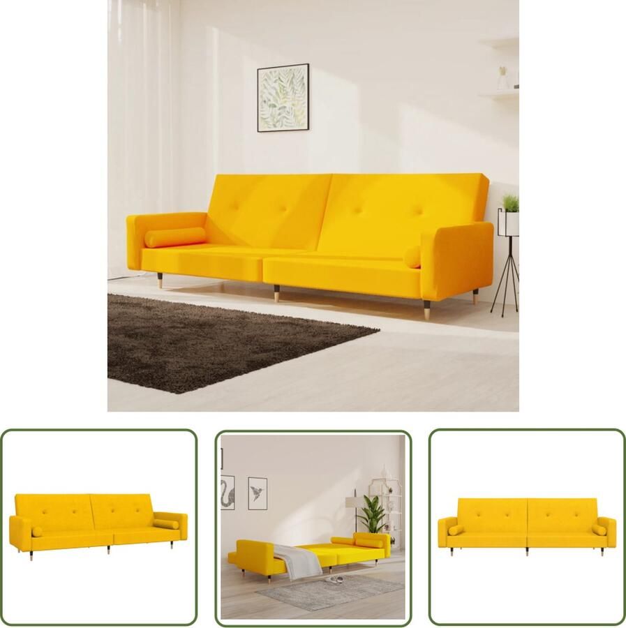 The Living Store Slaapbank Fluwelen 2-zitsbank Geel 220 x 84.5 x 69 cm Multifunctioneel met 2-in-1 functie Slaapbank Tweezitter Kanapé Bed Lounge Sofa Multifunctionele Meubels