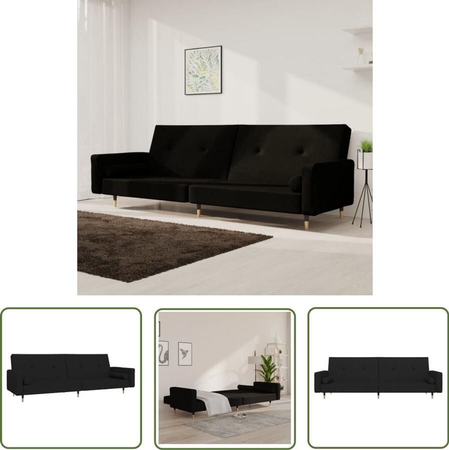 The Living Store slaapbank Heston 2-zits zwart fluweel multifunctioneel 220 x 84.5 x 69 cm Slaapbank Tweezitter Sofa Bed Lounge Meubilair Design Bank