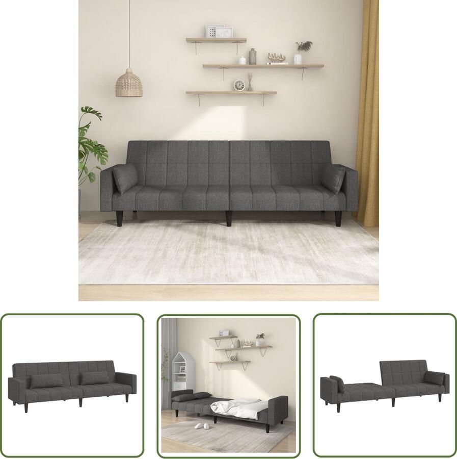 The Living Store Slaapbank 2-Zits donkergrijs omklapbare rugleuningen Slaapbank Tweezitter Donkere Grijze Bank Kanapé Bed Lounge Sofa