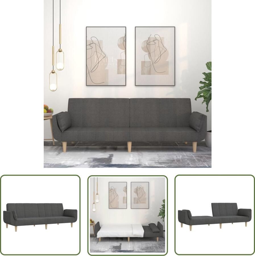 The Living Store Slaapbank 2-Zits Donkergrijs Om te bouwen tot bed Slaapbank Tweezitter Donkere Kleuren Converteerbaar Sofa Bed