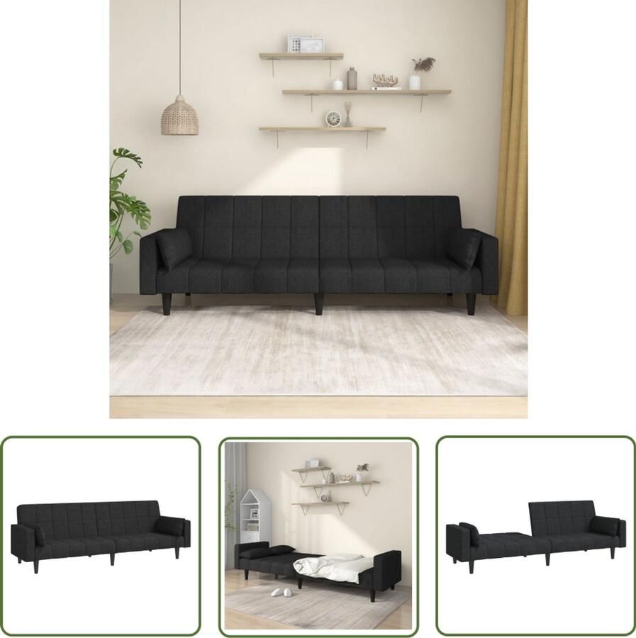 The Living Store Slaapbank 2-zits Zwart 220 x 84.5 x 69 cm Om te bouwen tot bed Slaapbank Tweezitter Sofa Bed Kanapé Lit Zwarte Bank