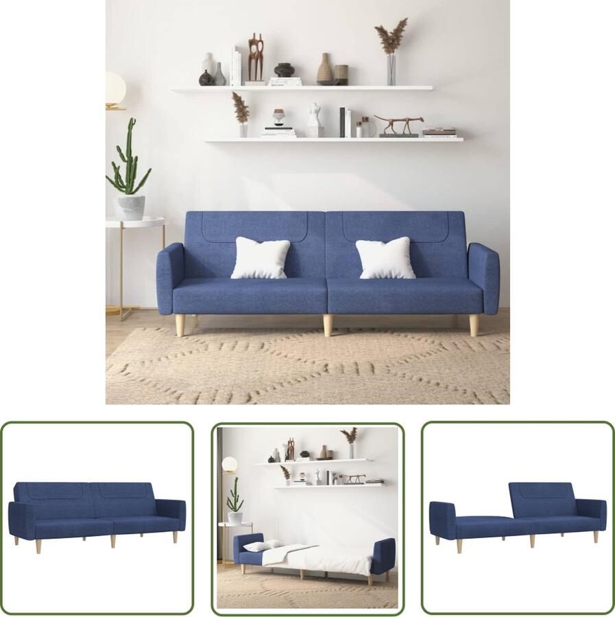 The Living Store Slaapbank 2-zits Blauw stoffen bekleding Multifunctioneel 220 x 84.5 x 69 cm Slaapbank Tweezitter Sofa Bed Logeerbed Multifunctionele Bank