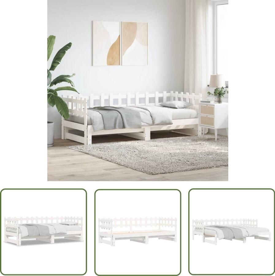 VidaXL Slaapbank uitschuifbaar 2x(80x200) cm massief grenenhout wit Slaapbank Uitschuifbare Bank Grenenhouten Bank Witte Bank Compact Bed