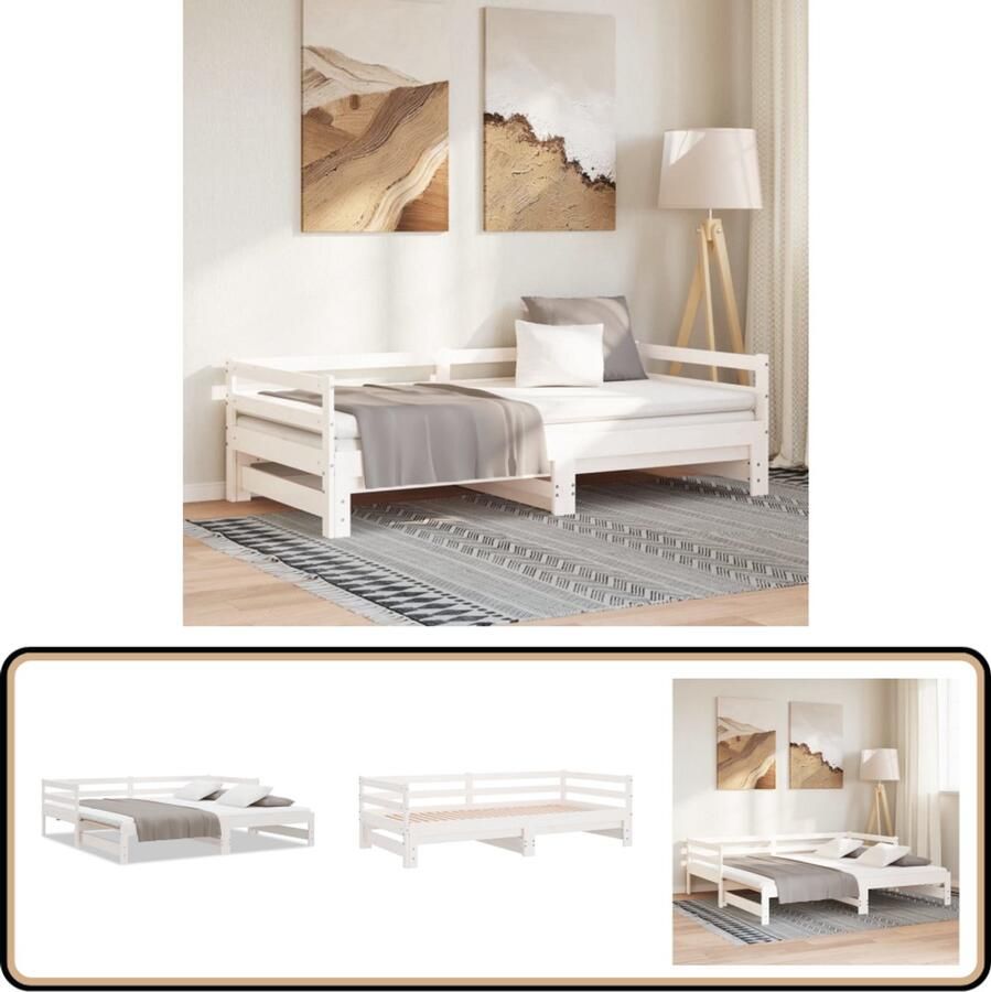 VidaXL Uitschuifbare Slaapbank 80x200 cm Wit Slaapbank Logeerbed Grenenhout Meubilair Witte Slaapbank Uitschuifbare Bank