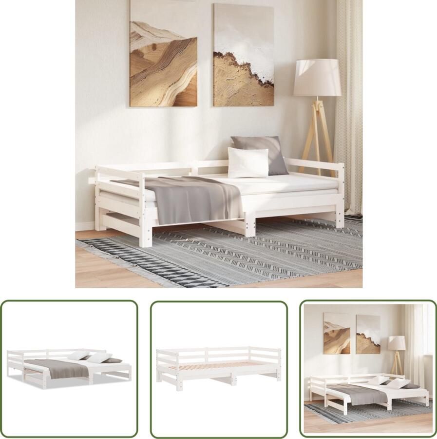 VidaXL Uitschuifbare Slaapbank 90x190 cm Wit Slaapbank Logeerbed Grenenhout Bed Witte Slaapbank Multifunctioneel Meubilair