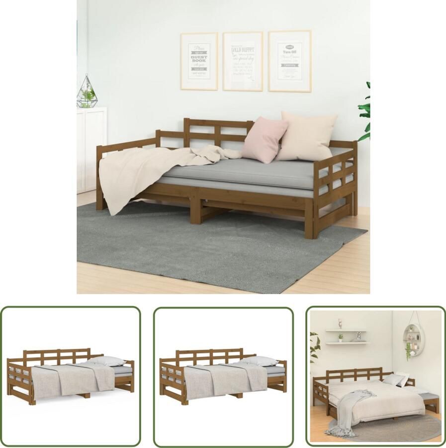 VidaXL Uitschuifbare Slaapbank Grenenhout 90x200 cm Slaapbank Bedbank Grenenhouten Bed Tweepersoons Bed Compact Bed Multifunctionele Meubels Ruime Slaapbanken