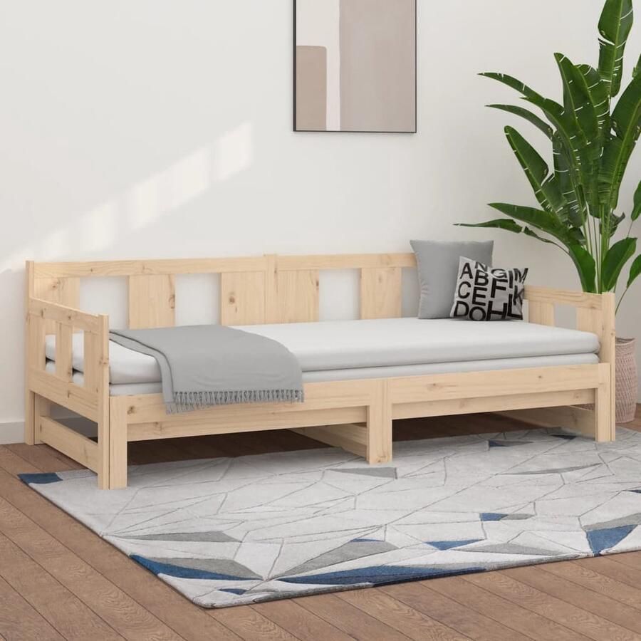 VidaXL Uitschuifbare Slaapbank Grenenhout 90x200 cm Slaapbank Sofa Bed Houten Slaapkamermeubels Bruine Meubelen Compact Design Kleine Woonkamer - Foto 2