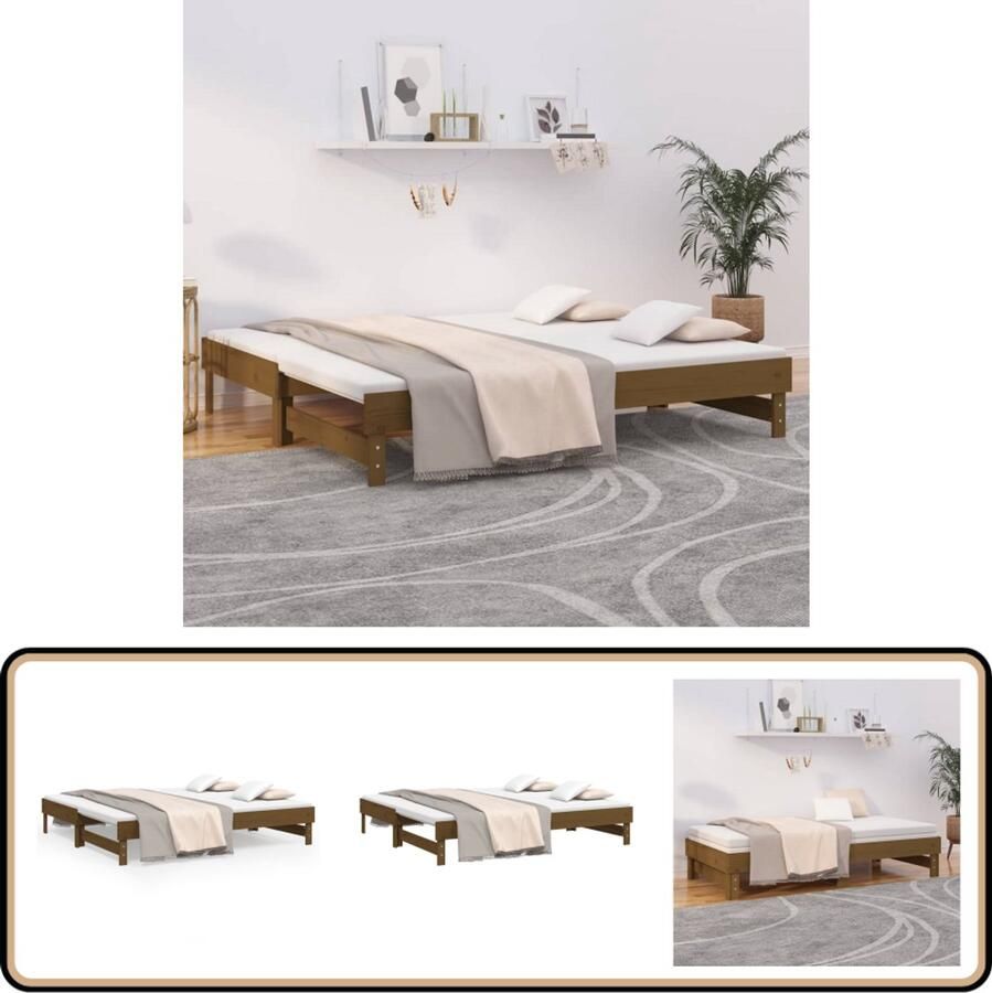 VidaXL Uitschuifbare Slaapbank Grenenhout Honingbruin Slaapbank Logeerbed Bankslaapzaal Houtmeubilair Grenenhouten Meubels Bruine Bank Tweepersoonsbed