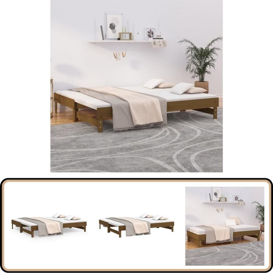 VidaXL Slaapbank Uitschuifbaar Grenenhout Honingbruin Slaapbank Logeerbed Bankslaapzaal Houtmeubilair Grenenhouten Meubels Bruine Bank Multifunctionele Bank