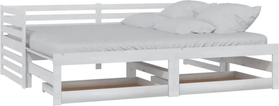 VidaXL Uitschuifbare Slaapbank Grenenhout Wit Slaapbank Houten Bank Grenenhouten Bank Tweepersoons Bank Daybed Guest Bed Stapelbaar Bed Boxspring - Foto 3