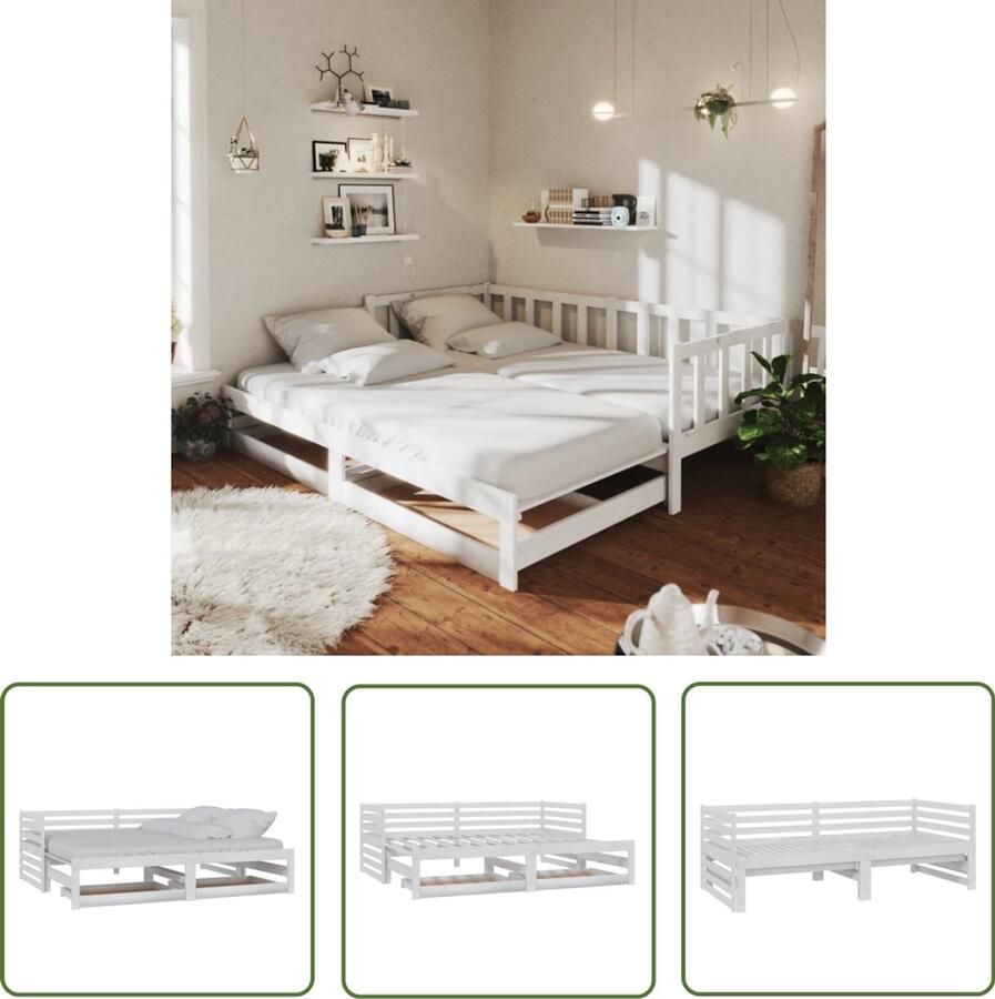 VidaXL Uitschuifbare Slaapbank Grenenhout Wit Slaapbank Houten Bank Grenenhouten Bank Tweepersoons Bank Daybed Guest Bed Stapelbaar Bed Boxspring - Foto 2