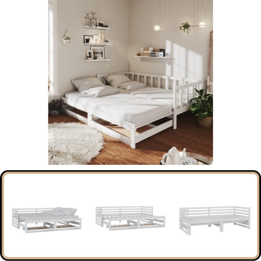 VidaXL Uitschuifbare Slaapbank Grenenhout Wit Slaapbank Houten Bank Grenenhouten Bank Tweepersoons Bank Daybed Guest Bed Stapelbaar Bed Boxspring