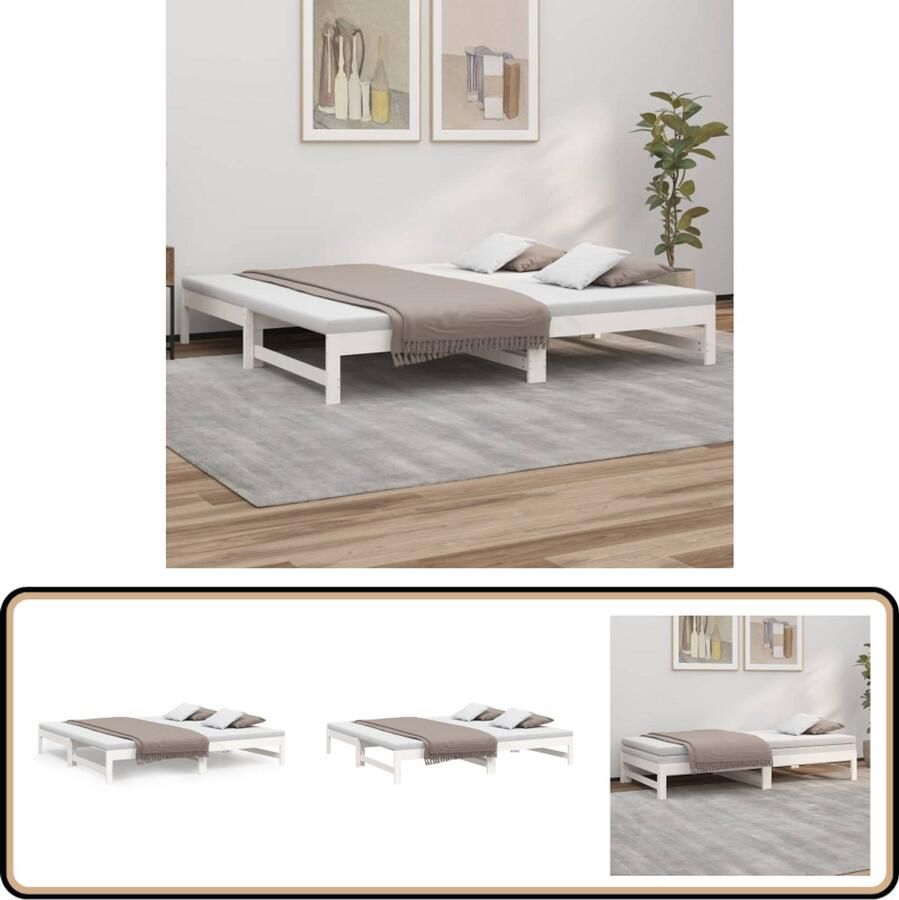 VidaXL Uitschuifbare Slaapbank Grenenhout Wit Slaapbank Logeerbed Bankslaapzaak Daybed Houtmeubilair Grenenhouten Meubels Witte Meubelen Multifunctioneel Meubel Compact Design Stapelbare Meubels