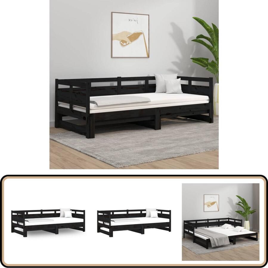 VidaXL Uitschuifbare Slaapbank Grenenhout Zwart Slaapbank Sofa Bed Grenenhouten Meubels Ruime Bespaarder Zwarte Slaapkamer