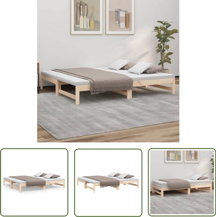 VidaXL Uitschuifbare Slaapbank Massief Grenenhout 2x(90x190) cm Slaapbank Massief Hout Grenenhout Daybed Stapelbare Bank Tweepersoonsbed Compact Bed Guest Bed Multifunctioneel Meubilair