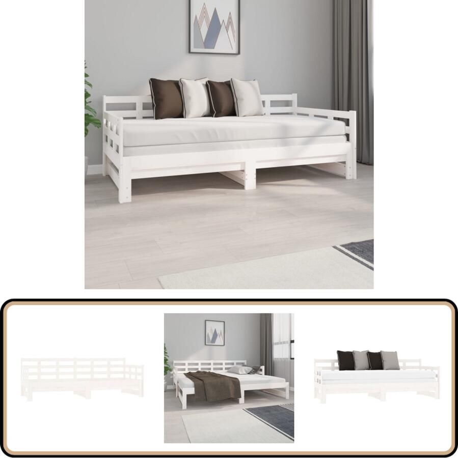 VidaXL Uitschuifbare Slaapbank Massief Grenenhout Wit Slaapbank Sofa Bed Grenenhouten Meubels Houten Slaapkamer Compact Design