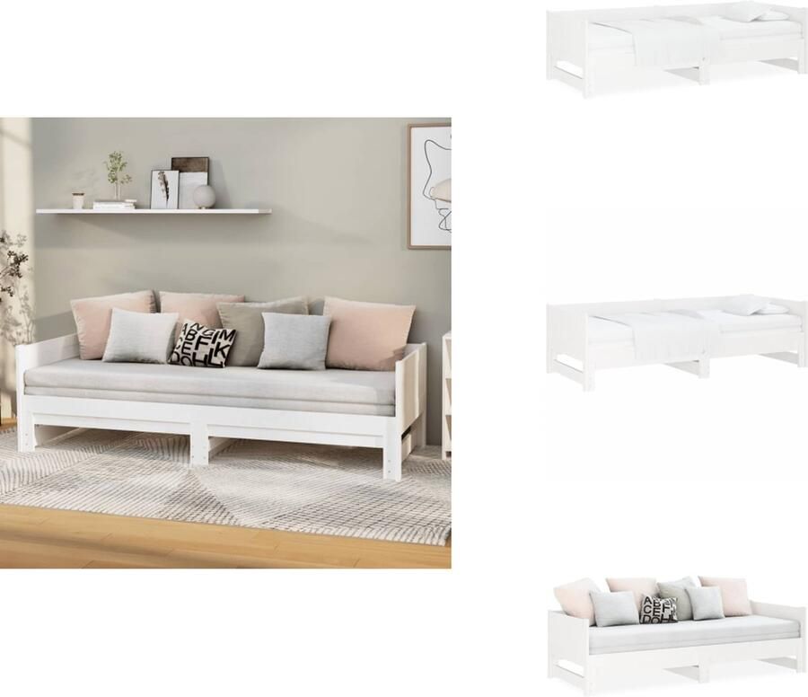 VidaXL Uitschuifbare Slaapbank Uitschuifbare Slaapbanken Bedbank Bed Slaapbank uitschuifbaar massief grenenhout wit 2x(90x200) cm