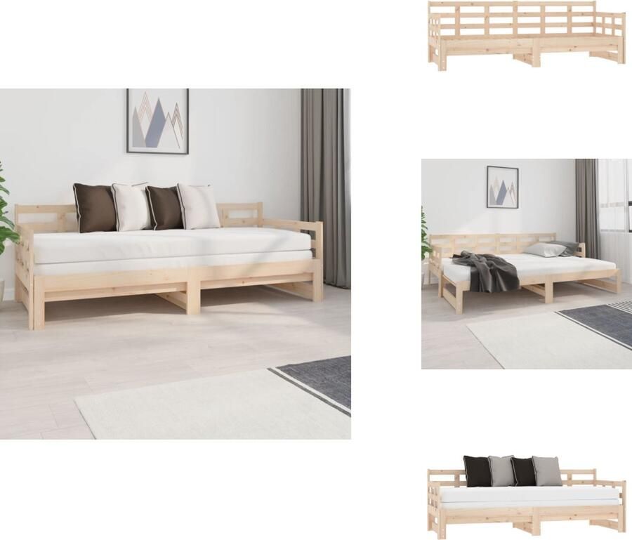 VidaXL Uitschuifbare Slaapbank Uitschuifbare Slaapbanken Bedbank Bed Slaapbank uitschuifbaar massief grenenhout 2x(80x200) cm - Foto 3
