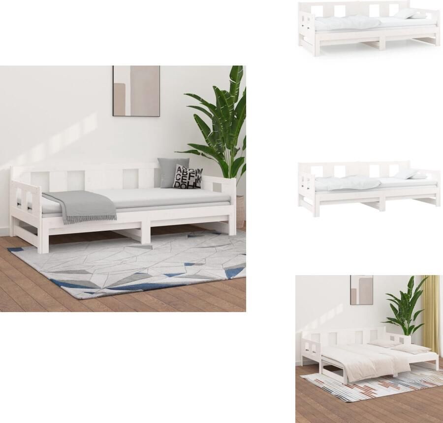VidaXL Uitschuifbare Slaapbank Uitschuifbare Slaapbanken Bedbank Bed Slaapbank uitschuifbaar massief grenenhout wit 2x(80x200) cm