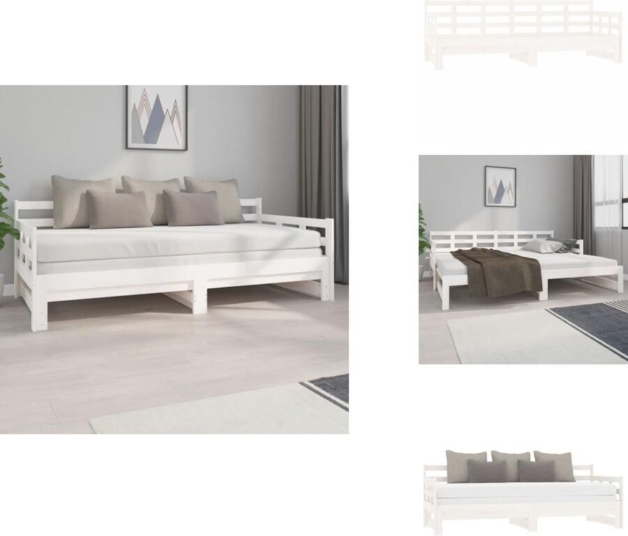 VidaXL Uitschuifbare Slaapbank Uitschuifbare Slaapbanken Bedbank Bed Slaapbank uitschuifbaar massief grenenhout wit 2x(90x200) cm
