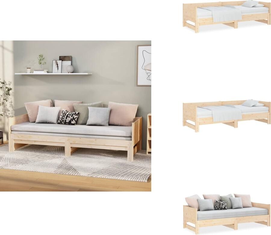 VidaXL Uitschuifbare Slaapbank Uitschuifbare Slaapbanken Bedbank Bed Slaapbank uitschuifbaar massief grenenhout 2x(80x200) cm - Foto 2