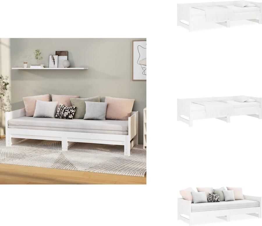 VidaXL Uitschuifbare Slaapbank Uitschuifbare Slaapbanken Bedbank Bed Slaapbank uitschuifbaar massief grenenhout wit 2x(80x200) cm
