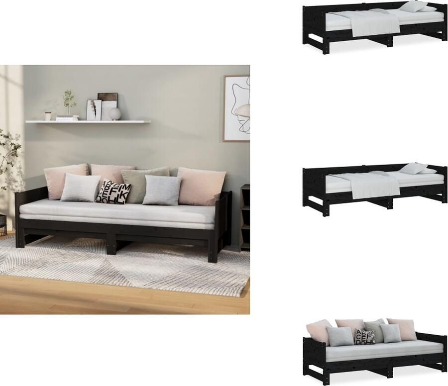 VidaXL Uitschuifbare Slaapbank Uitschuifbare Slaapbanken Bedbank Bed Slaapbank uitschuifbaar massief grenenhout zwart 2x(90x200) cm