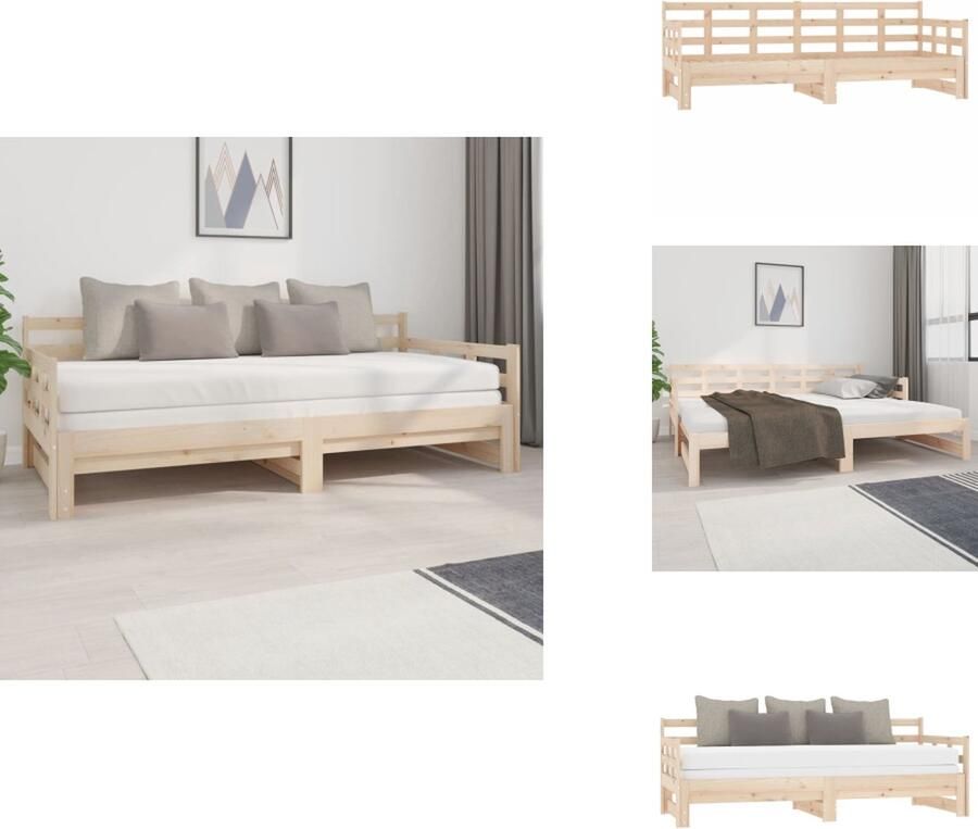VidaXL Uitschuifbare Slaapbank Uitschuifbare Slaapbanken Bedbank Bed Slaapbank uitschuifbaar massief grenenhout 2x(90x200) cm