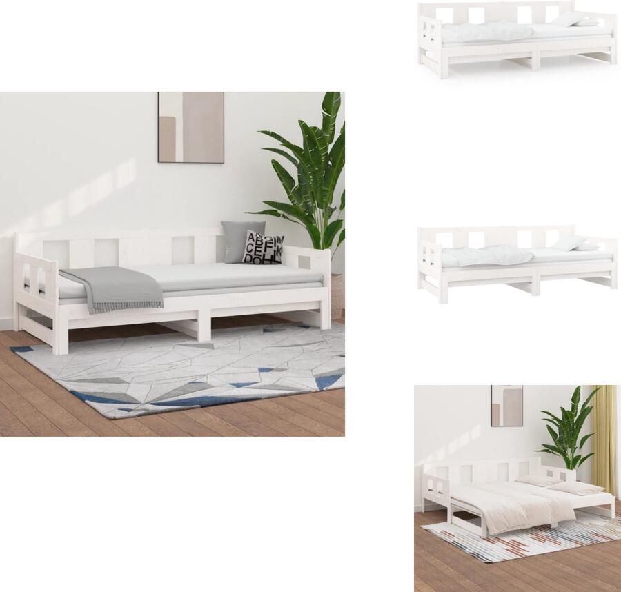 VidaXL Slaapbank Massief grenenhout Omkeerbaar ontwerp Ruimtebesparende functie Wit 193.5 x 181 x 69.5 cm Geschikte matras- 90 x 190 cm Matras niet inbegrepen 2 matrassen vereist Montage vereist Bed