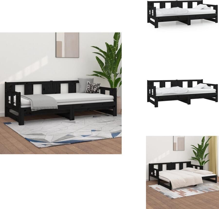 VidaXL Uitschuifbare Slaapbank Uitschuifbare Slaapbanken Bedbank Bed Slaapbank uitschuifbaar massief grenenhout zwart 2x(90x190) cm