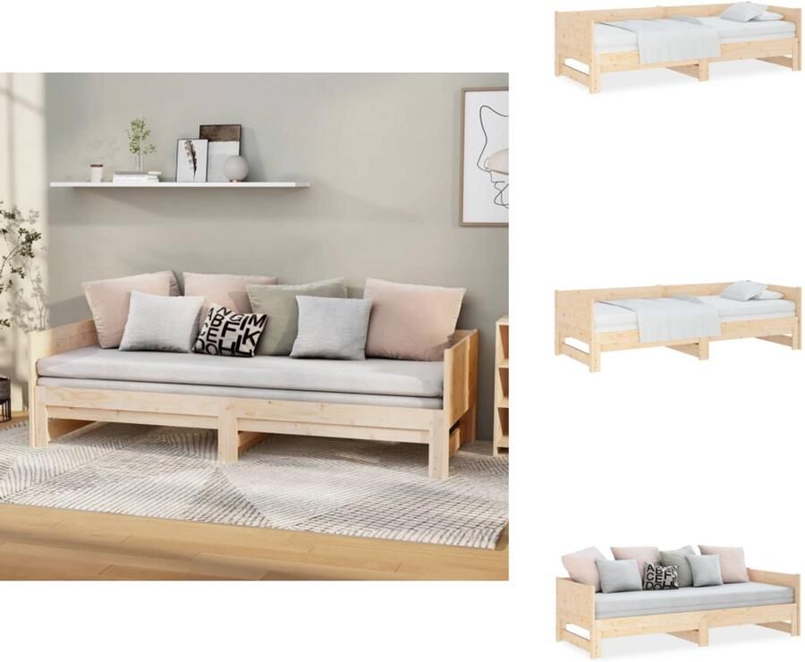 VidaXL Uitschuifbare Slaapbank Uitschuifbare Slaapbanken Bedbank Bed Slaapbank uitschuifbaar massief grenenhout 2x(90x200) cm
