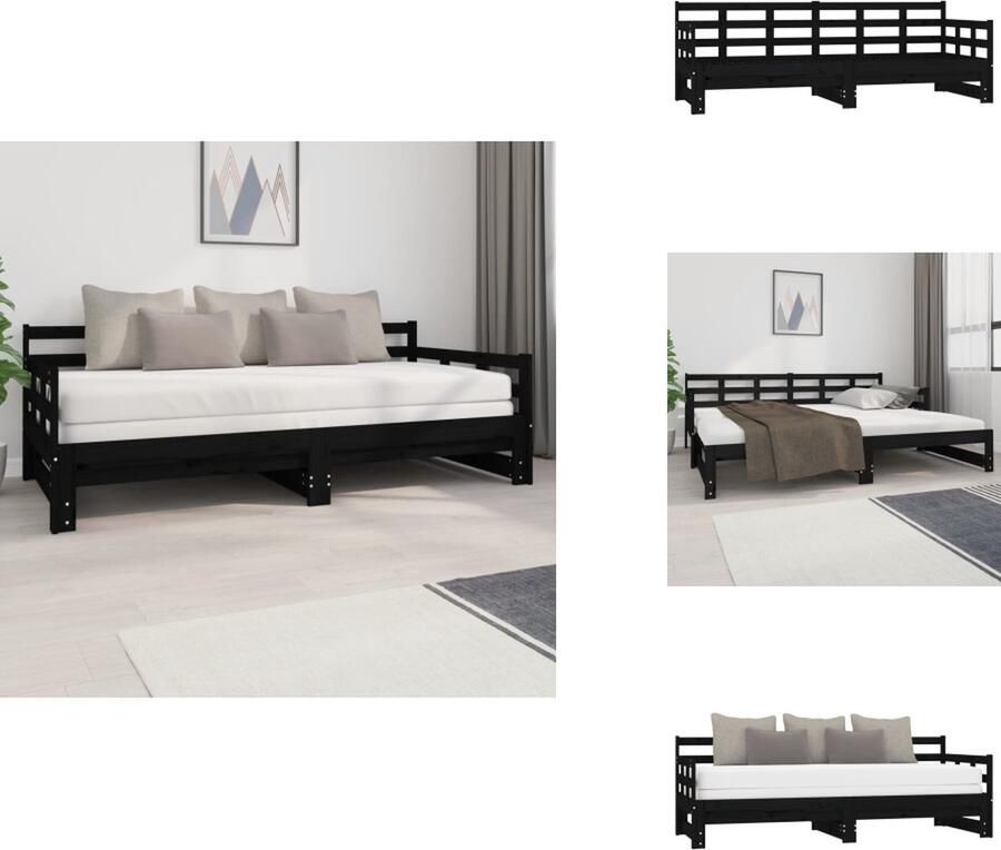 VidaXL Uitschuifbare Slaapbank Uitschuifbare Slaapbanken Bedbank Bed Slaapbank uitschuifbaar massief grenenhout zwart 2x(90x200) cm - Foto 3