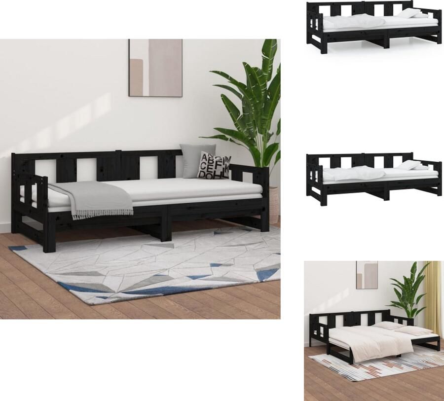 VidaXL Uitschuifbare Slaapbank Uitschuifbare Slaapbanken Bedbank Bed Slaapbank uitschuifbaar massief grenenhout zwart 2x(80x200) cm