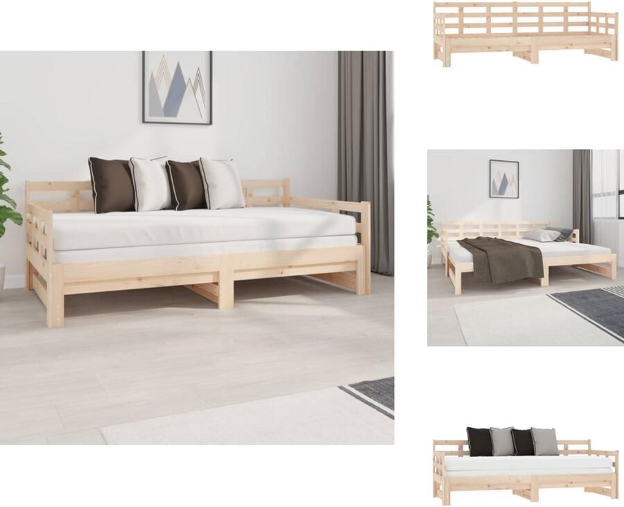 VidaXL Uitschuifbare Slaapbank Uitschuifbare Slaapbanken Bedbank Bed Slaapbank uitschuifbaar massief grenenhout 2x(90x190) cm
