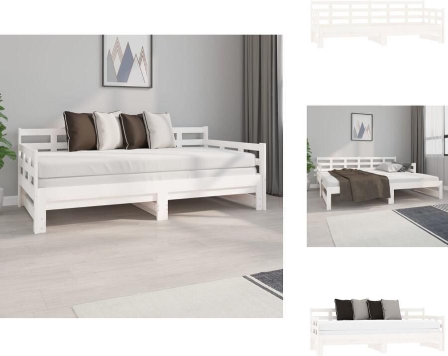 VidaXL Slaapbank Massief grenenhout Omkeerbaar ontwerp Ruimtebesparende functie Wit 193.5 x 181 x 69.5 cm Geschikte matras- 90 x 190 cm Matras niet inbegrepen 2 matrassen vereist Montage vereist Bed - Foto 3