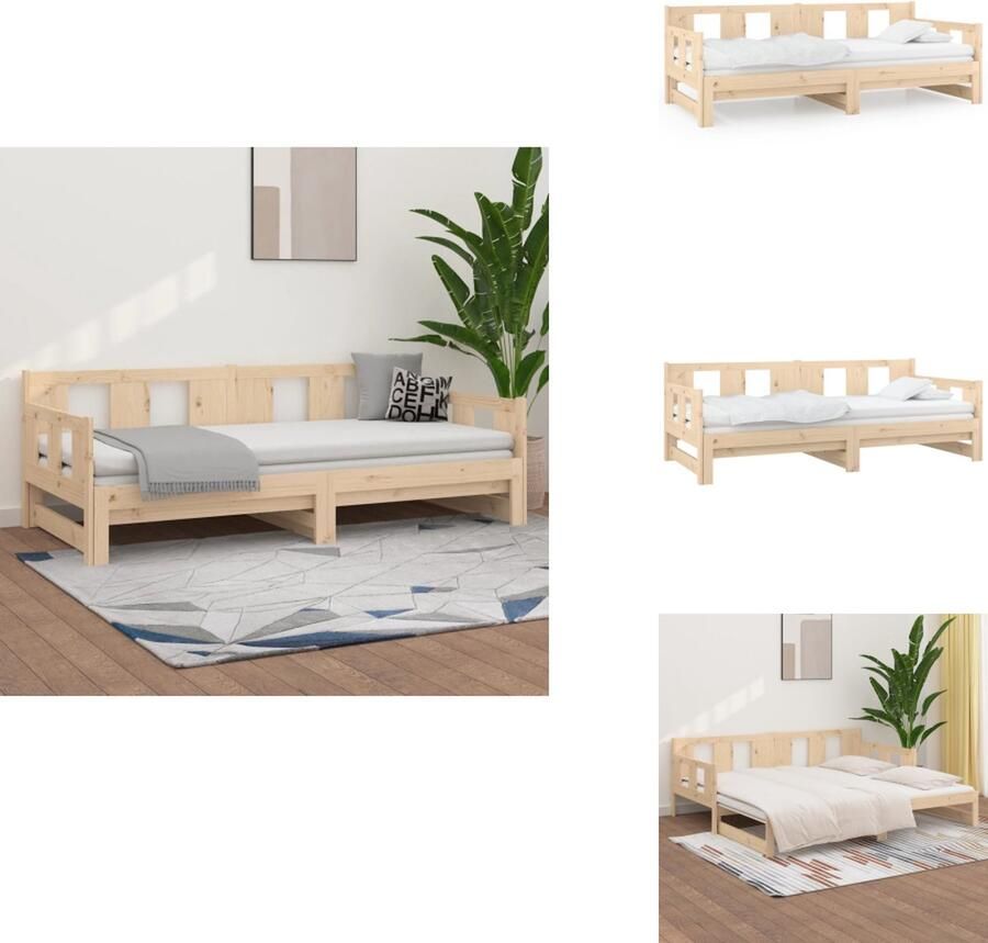 VidaXL Uitschuifbare Slaapbank Uitschuifbare Slaapbanken Bedbank Bed Slaapbank uitschuifbaar massief grenenhout 2x(80x200) cm