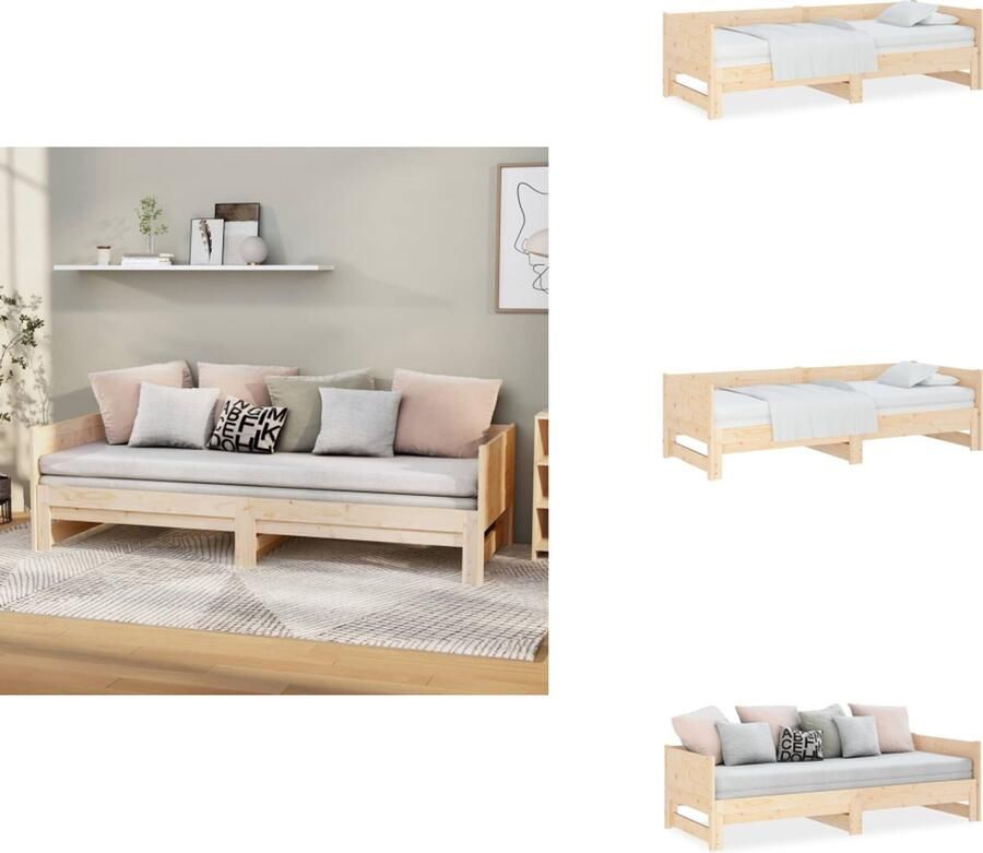 VidaXL Uitschuifbare Slaapbank Uitschuifbare Slaapbanken Bedbank Bed Slaapbank uitschuifbaar massief grenenhout 2x(90x190) cm