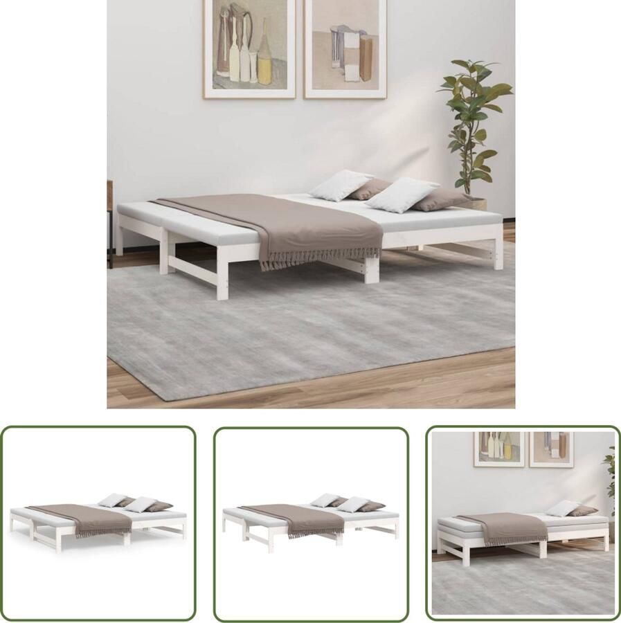 VidaXL Uitschuifbare Slaapbank Wit Grenenhout Slaapbank Logeerbed Bankstel Meubels Hout Grenenhout Wit Modern Compact Multifunctional