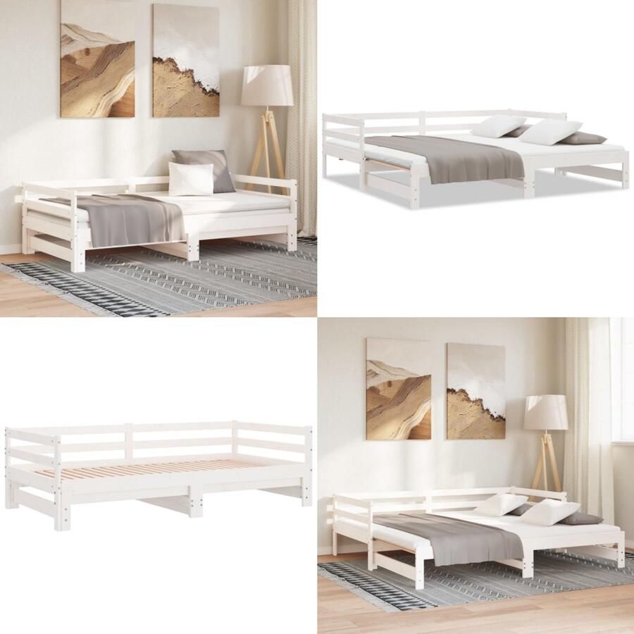 VidaXL Uitschuifbare slaapbank zonder matras 80x200 cm wit Slaapbank Slaapbanken Bedbank Bed Bank Slaap Bank