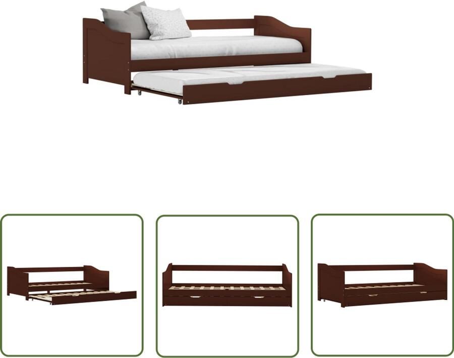 VidaXL Uittrekbaar Bedbankframe Grenenhout 90x200 cm Slaapbank Sofa Bed Tweepersoons Bed Uitklapbed Stapelbed Compact Bed Bruine Meubels Houtmeubilair Grenen