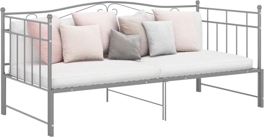 VidaXL Uittrekbaar Slaapbankframe Metaal Grijs Slaapbank Bedbank Metalen Bedframe Stapelbaar Bed Compact Bed Klein Bed Tweepersoonsbed Guest Bed Daybed - Foto 2