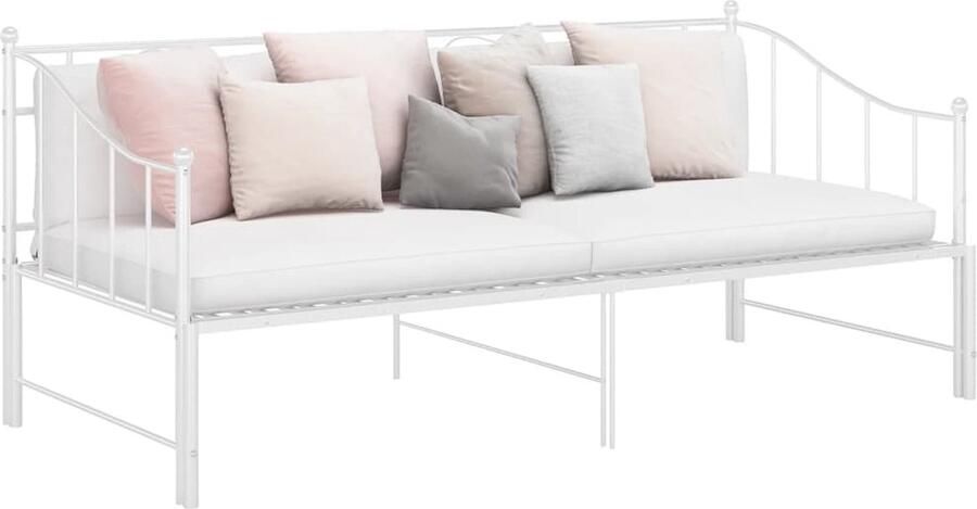 VidaXL Uittrekbaar Slaapbankframe Wit 90x200 cm Slaapbank Bedbank Stapelbed Tweepersoonsbed Loftbed Compact Bed Klein Bed Witte Meubels Metalen Frame Modern Design - Foto 3