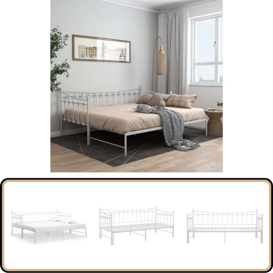 VidaXL Uittrekbaar Slaapbankframe Wit 90x200 cm Slaapbank Bedbank Tweepersoonsbed Stapelbed Metalen Bed Compact Bed Kleine Kamer Meubilair Guest Bed
