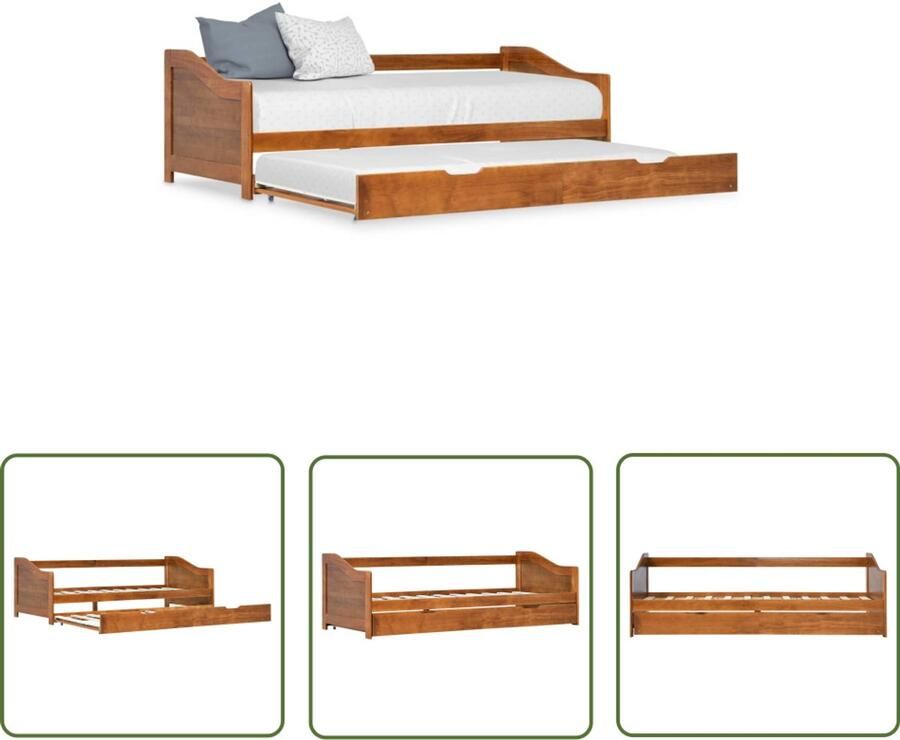 VidaXL Uittrekbare Bedbank Grenenhout 90x200 cm Slaapbank Sofa Bed Tweepersoonsbed Stapelbed Guest Bed Compact Bed Bruine Meubels Hout Design Living Room Furniture
